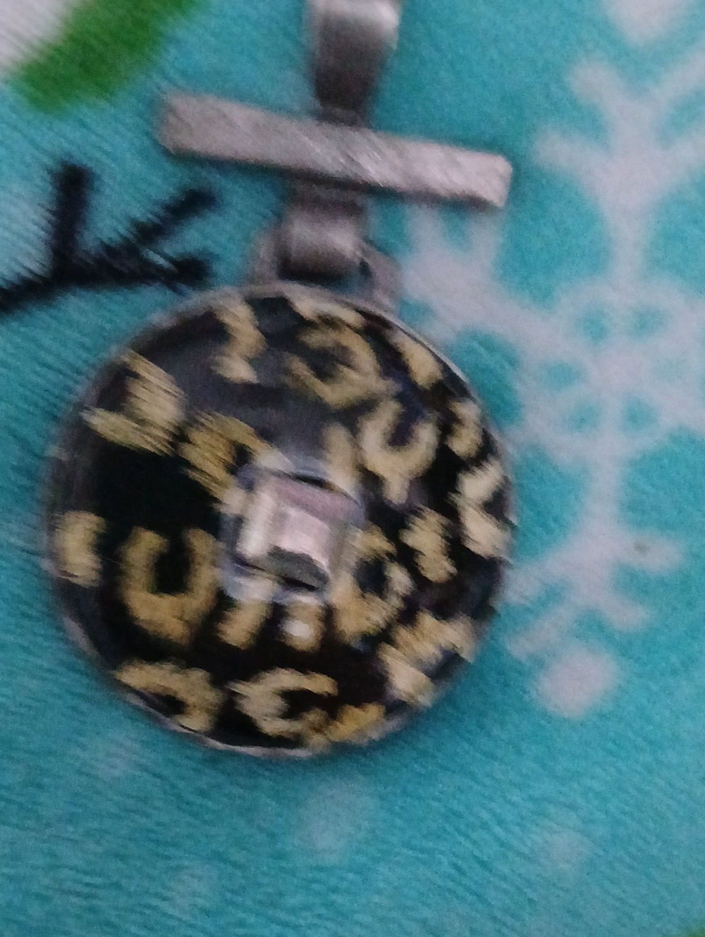 Vintage Black and Gold Leopard Print Round Pendant Charm- Heavy